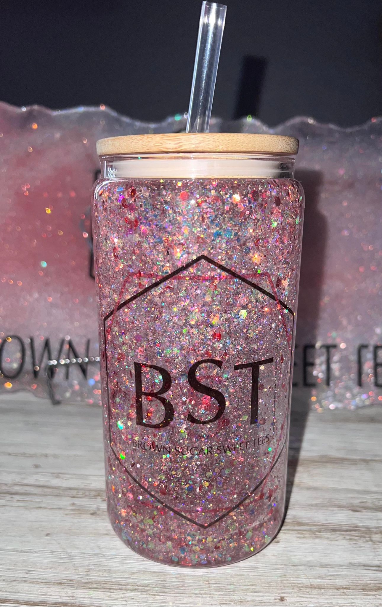 Pink Opal Glitter Snowglobe Glass Cup Set – Brown Sugar Sweet Tees