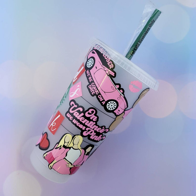 Mean Girls Valentine's Day Kisses Cars 24oz Hot Pink Reusable Cold Cup 